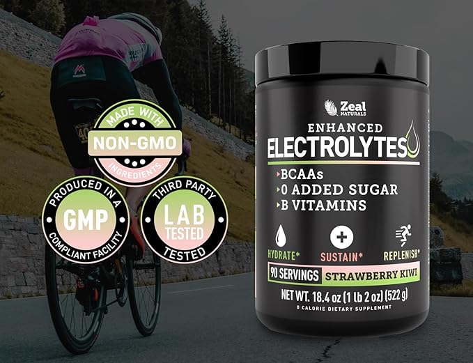 Enhanced Electrolyte Powder (Strawberry Kiwi | 90ct.) w/ 0 Sugar +BCAAs +B-Vitamins Electrolyte Supplement w Potassium Zinc & Magnesium for Hydration - Keto Electrolytes