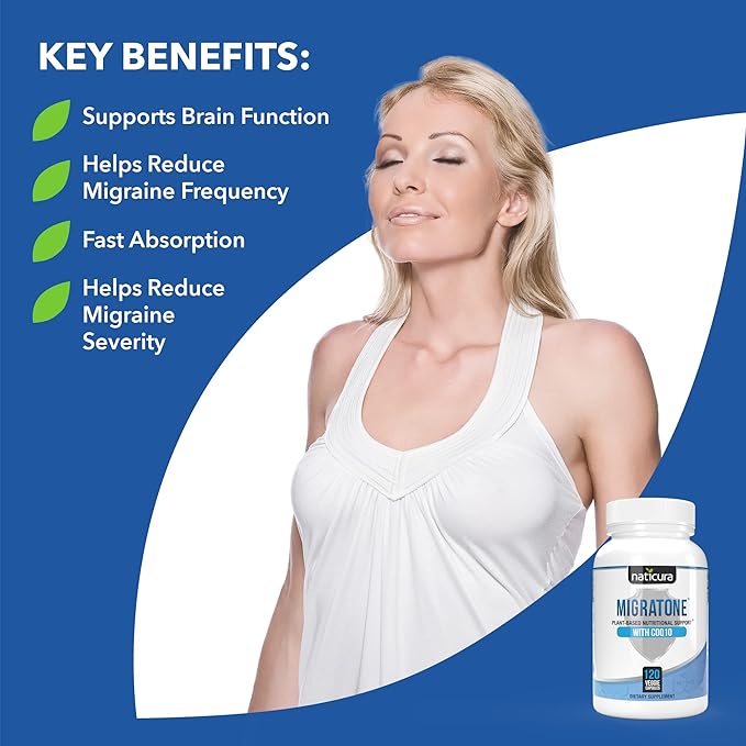 Migratone Migraine Relief - Natural Headache Relief Vitamin - Migraine Supplement with PA - Free Butterbur, Magnesium, Vitamin B2 B6 and B12, Microactive CoQ10 and Feverfew - Migraine Clinic's Choice