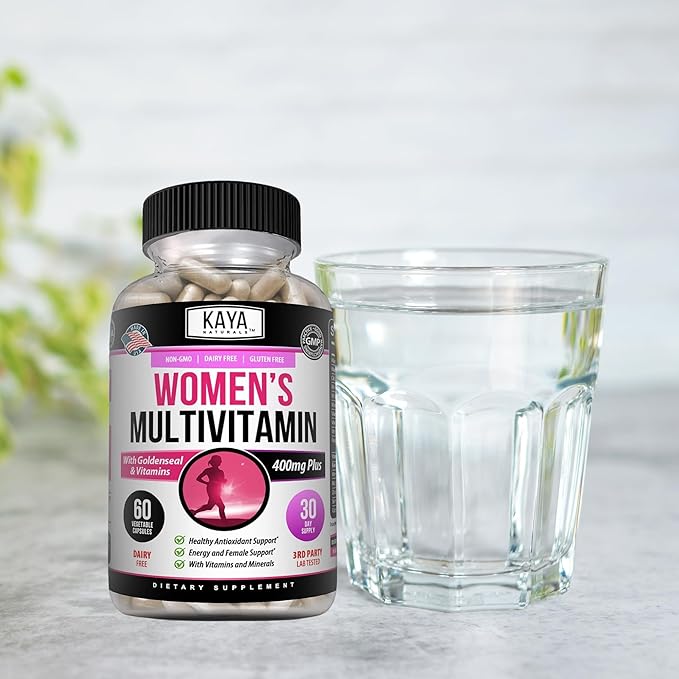 Kaya Naturals Women's Multivitamin, Overall Healthy Antioxidant, and Immune Support, Vitamins A, D, C, E, Biotin, Folic Acid, & Multi-Mineral, Energy & Metabolism Vitamin Supplement 60 Count