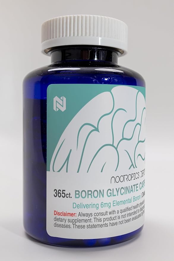 Nootropics Depot Boron Glycinate Capsules | 50mg | Delivering 6mg Elemental Boron | Testosterone, Inflammation, Immune, & Cognitive Support | 365 Count