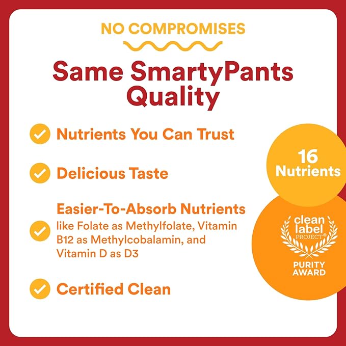 SmartyPants Multivitamin for Men & Women - Improved Formula: Multivitamin Gummies with Omega 3 (DHA/EPA), Vitamin D3, C, Vitamin B12, B6, A, K & Zinc, Biotin, Gluten Free, 90 Count (30 Day Supply)
