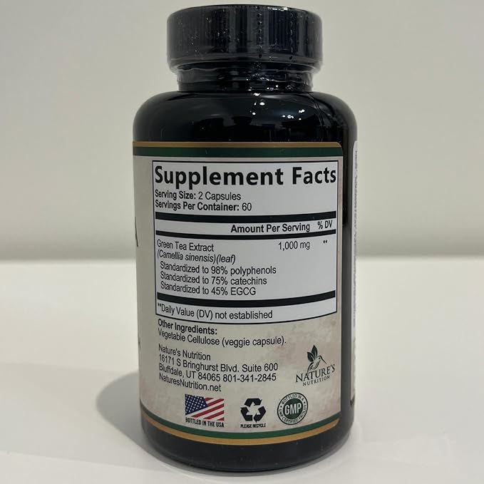 Green Tea Extract Supplement Pills 1000mg - 98% Standardized EGCG with Polyphenols - 3X Strength for Natural Energy - Supports Heart and Antioxidant Health - Nature's Gentle Caffeine - 120 Capsules