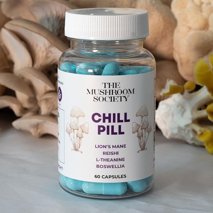 Chill Pill - Lion’s Mane, Reishi, L-Theanine & Boswellia Extract Blend - Mushrooms Supplement for Relax, Recover & Recharge - 60 Capsules