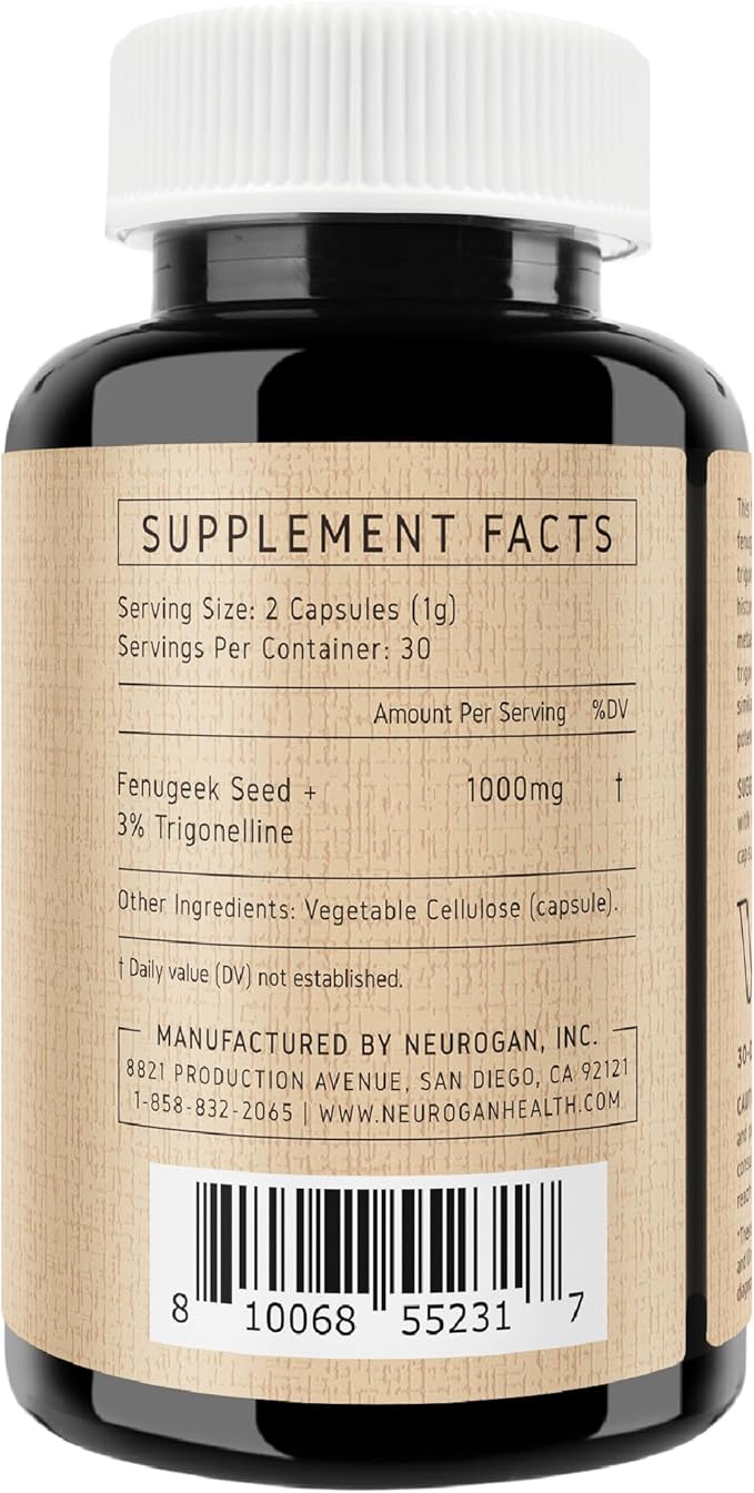 Neurogan Fenugreek Capsules - 1000 MG Per Serving, 60 Ct - Fenugreek Seed + 3% Trigonelline Capsules - Digestive Comfort & Wellness Seeds Extract Supplements for Men & Women