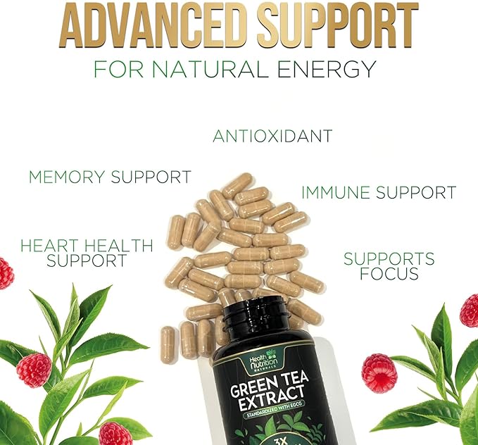 Green Tea Extract Pills - 98% Standardized EGCG 1300mg 3X Strength for Natural Energy - Supports Heart & Antioxidant Health Herbal & Immune Support Supplement Polyphenols & Catechins - 120 Capsules