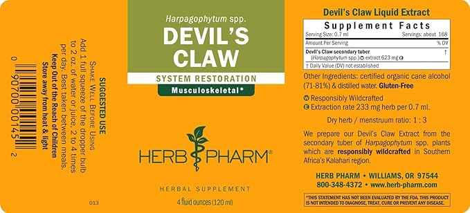 Herb Pharm Devil's Claw Liquid Extract for Musculoskeletal System Support - 4 Ounce