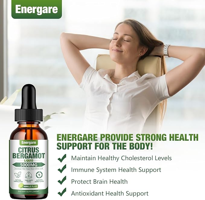 2 Packs Citrus Bergamot Liquid Drops, Bergamot Supplement For High Cholesterol - Soursop, Red Yeast Rice, Olive Leaf - All - Natural, Heart Immune Support & Antioxidant, Soursop Bitters Liquid,4 Fl Oz
