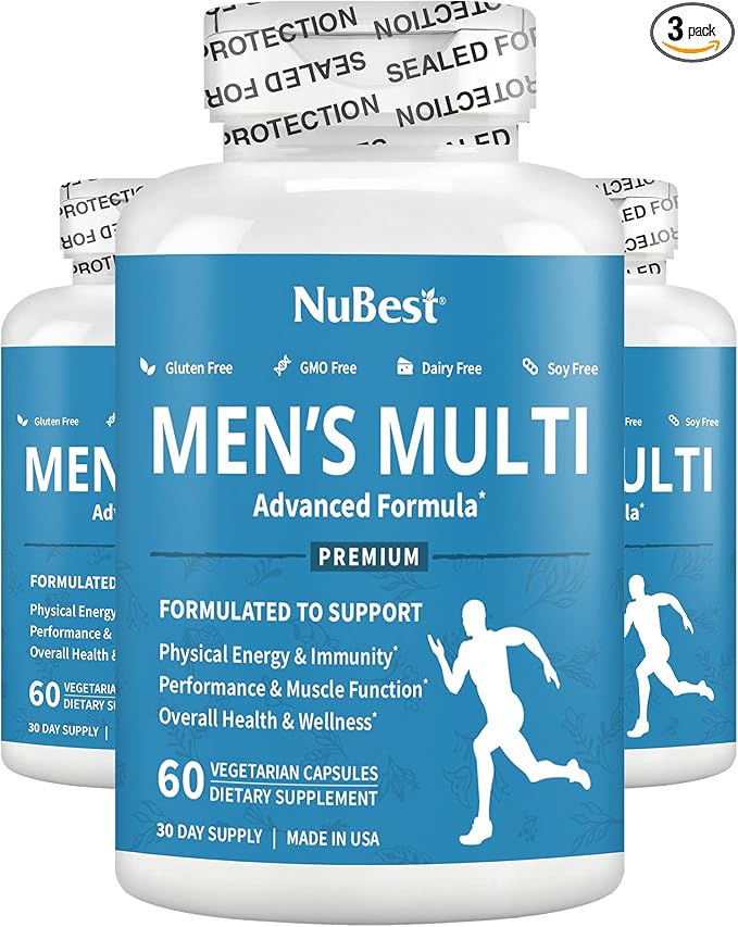 38-in-1 Capsules Asian Ginseng, Ashwagandha, Turmeric, Tongkat Ali, Saw Palmetto, Vitamins, Minerals, Herbals Supplement for Men by Men's Multi 18+ - Bones, Muscle Strength, Immune Support - Pack 3