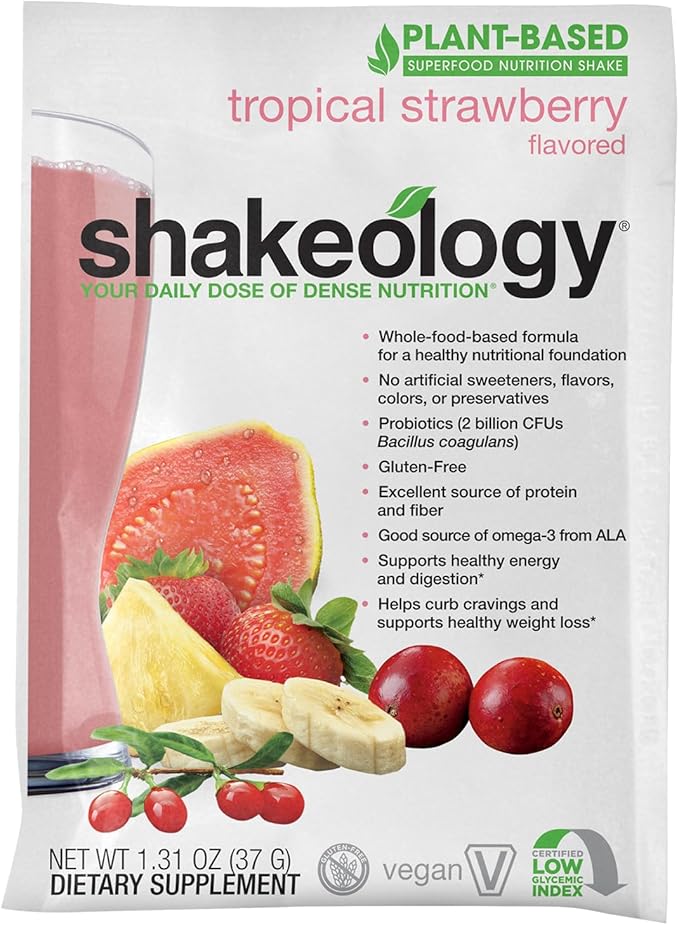 BODi Shakeology Plant Based Protein Powder Blend – Gluten-Free Shake with Vitamins and Minerals – Helps Support Weight Loss, Lean Muscle, Gut Health - Tropical Strawberry, 14 Servings