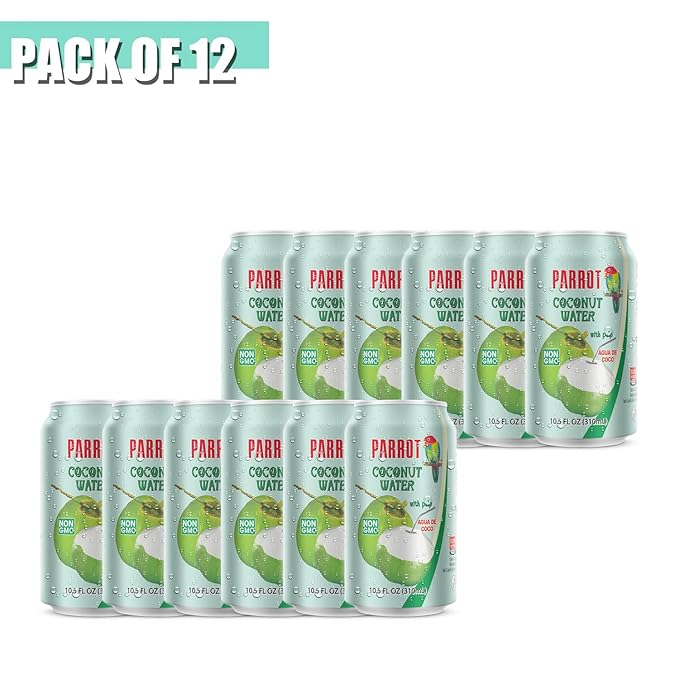 Parrot Brand Coconut Water with Pulp 10.5 fl. oz【New Packaging】Refreshing Coconut Taste Natural Essential Plant Based Non-GMO Electrolytes Antioxidant Low Calorie Hydrating (Pack of 12)