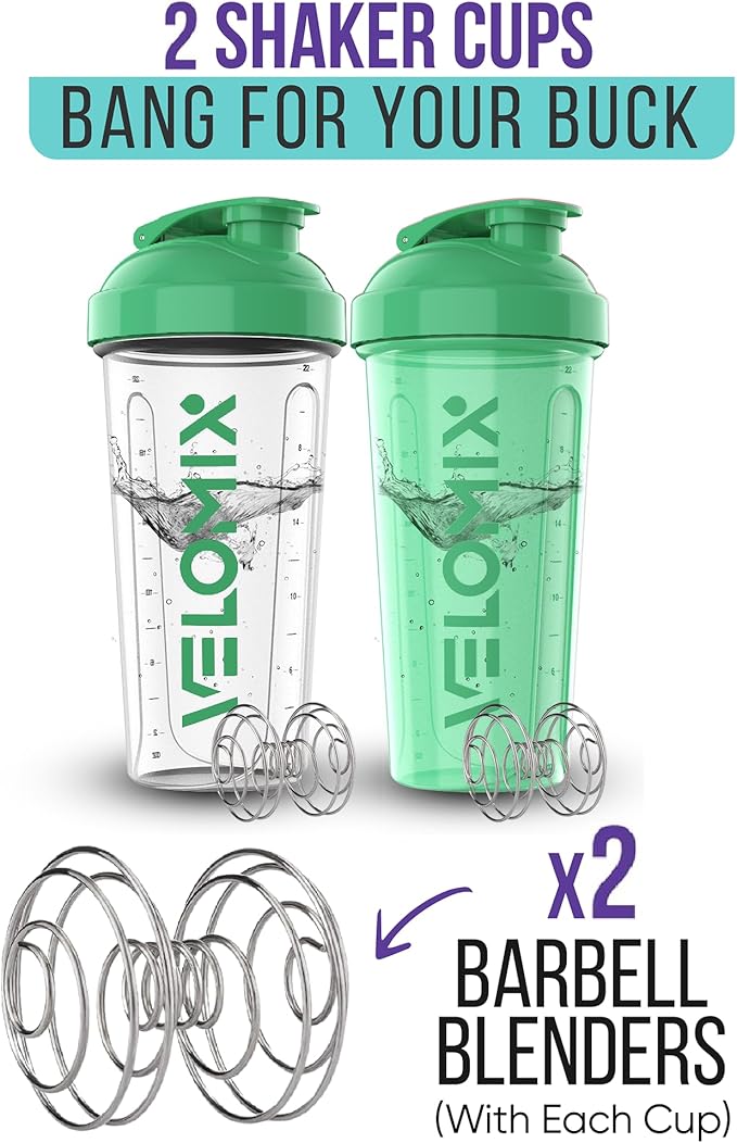 Pack Of 2-28 Oz Protein Shaker Bottles for Protein Mixes - 2x Wire Whisk, Leak Proof Shaker Cups, Protein Shaker Bottle Pack, Shakers for Protein Shakes-Turquoise & Transparent
