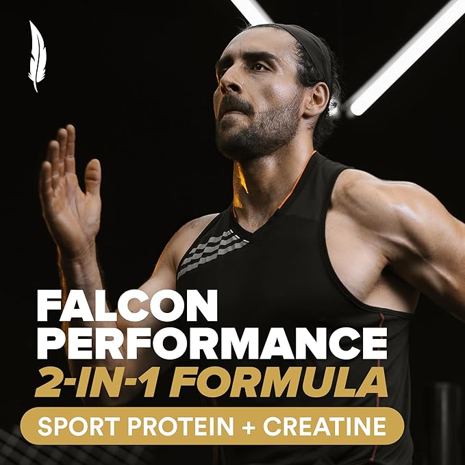 Falcon Performance Vegan Protein Powder, 31g Protein, 5g Creatine, 5g BCAA, Probiotics, Electrolytes, Pre Workout, Low Carb, Sugar Free & Dairy Free, Plant Based Vanilla Protein, 30 Servings