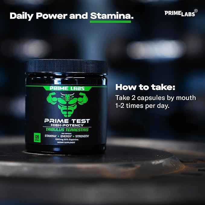 Prime Labs Tribulus Terrestris for Men 1300mg - Enhanced with 95% Saponins - Energy, Vitality, Strength - 120 Count