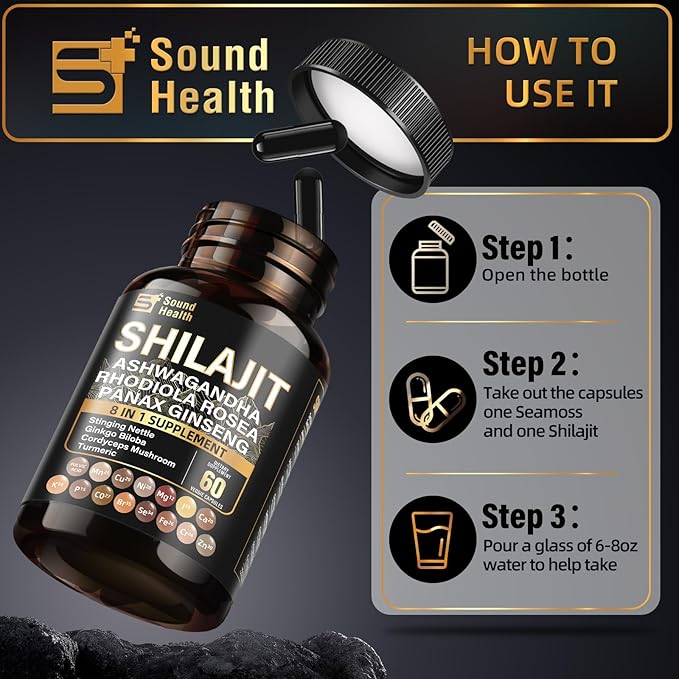 Wild Organic Irish Sea Moss and Shilajit - 8000mg Sea Moss, 10000mg Shilajit, Ashwagandha 2000mg, Ginseng, Vitamin C, Vitamin D3, Black Seed Oil - 2 Bottles of 60 Capsules