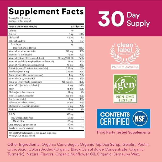 SmartyPants Gummy Multivitamin for Women 50 and Over: Omega 3 Fish Oil (EPA/DHA), Methylfolate & Women's Multivitamin Gummies: Omega 3 Fish Oil (EPA/DHA), Methylfolate, CoQ10