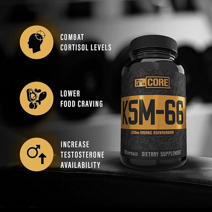 5% Nutrition Core KSM-66 Ashwagandha | 1,200mg Organic Ashwagandha Root Powder Extract | High Potency 5% Withanolides (45 Servings, 90 Capsules)