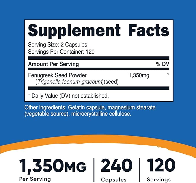 Nutricost Fenugreek Seed 1350mg, 240 Capsules (3 Bottles) - Gluten Free, Non-GMO