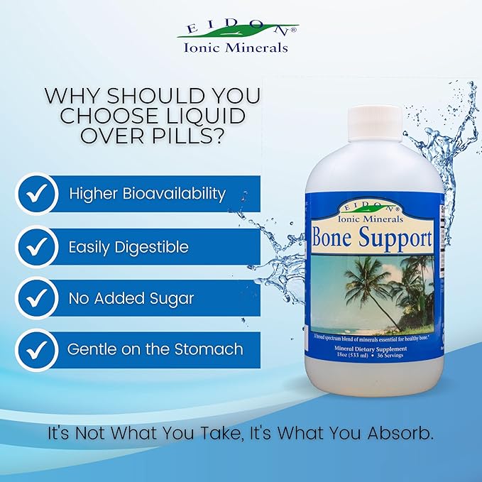 Eidon Ionic Minerals Bone Support Liquid Supplement - Ionic Trace Mineral Drops to add to Water for Bone Health, Calcium, Magnesium, Zinc, Manganese, Silica, Sulfur, Boron, Bioavailable - 18 oz