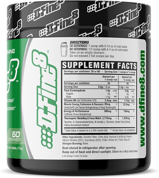 Thermogenic Pre-Workout Energy Powder & Shredding Supplement, Boost Energy Mood & Focus, Sugar Free, Contains Senactiv, Endurance, 300mg Caffeine, N-Acetyl-L-Tyrosine (Green Apple Explosion)