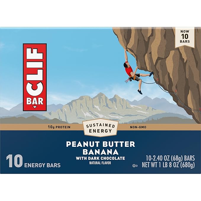 CLIF BAR - Peanut Butter Banana with Dark Chocolate Flavor - Made with Organic Oats - Energy Bars - Non-GMO - Plant Based Protein Bars (10 Pack)