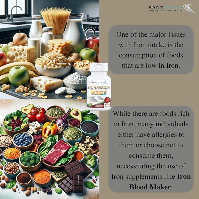 KAPPA NUTRITION Iron 26mg, Vitamin C & Orange 150mg, Folate 667mcg DFE, Vitamin B12, Beetroot, Brewers Yeast, Broccoli & MCT Oil 9 in 1 Advanced Complex (90 Capsules)