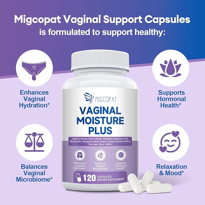 Vaginal Moisture Capsules, Women Vaginal Probiotics with Prebiotics & Lactobacillus Probiotic Blend, Support Vaginal Flora, Hormone Balance - Fenugreek Seed Extract, Slippery Elm, 120 Count