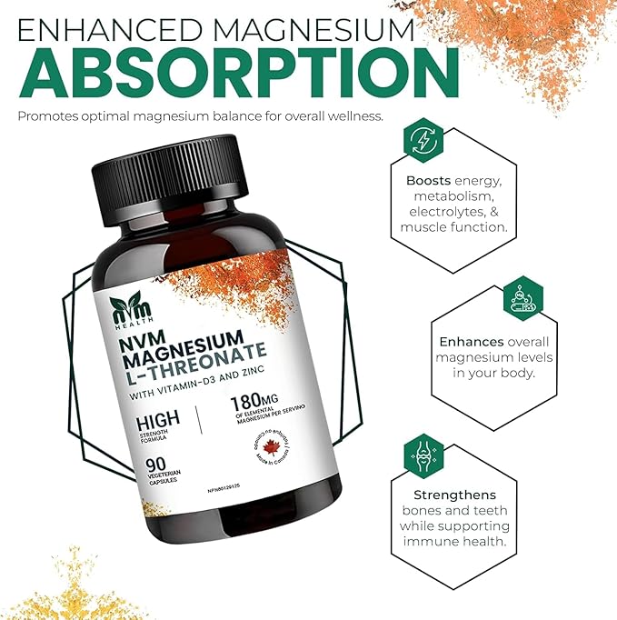 Magnesium l-threonate with Vitamin D3 and Zinc for Sleep Support, Muscle Functions, Electrolyte Balance and Immune Support I Gluten Free, Non- GMO, 90 Vegetarian Capsules