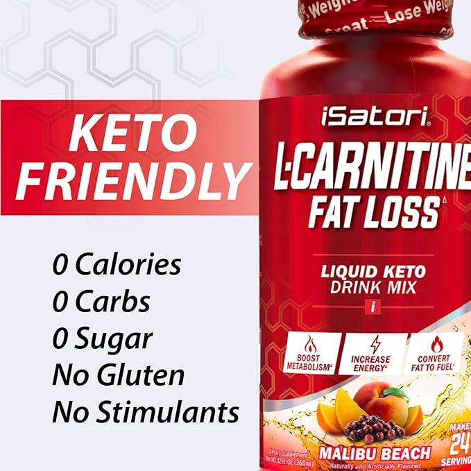 iSatori L-Carnitine 1500, Triple-Blend Liquid L Carnitine Supplement, with Acetyl & Tartrate, Stimulant Free Energy, No Calories, Sugar or Gluten, Keto-Friendly, Malibu Beach Flavor (24 Servings)