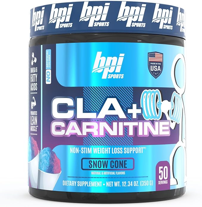 BPI Sports CLA + Carnitine – Conjugated Linoleic Acid – Performance, Lean Muscle – Caffeine Free – For Men & Women – Snow Cone – 50 servings – 12.34 oz.