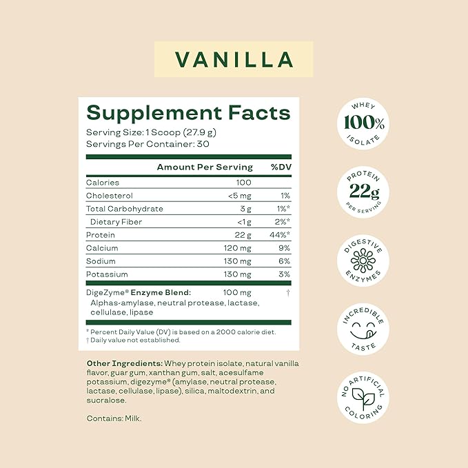 Bloom Nutrition Whey Isolate Protein Powder, Vanilla - Pure Iso Post Workout Recovery Drink Blend, Smoothie Mix with Digestive Enzymes for Gut Health - Low Carb, Keto & Zero Sugar Added