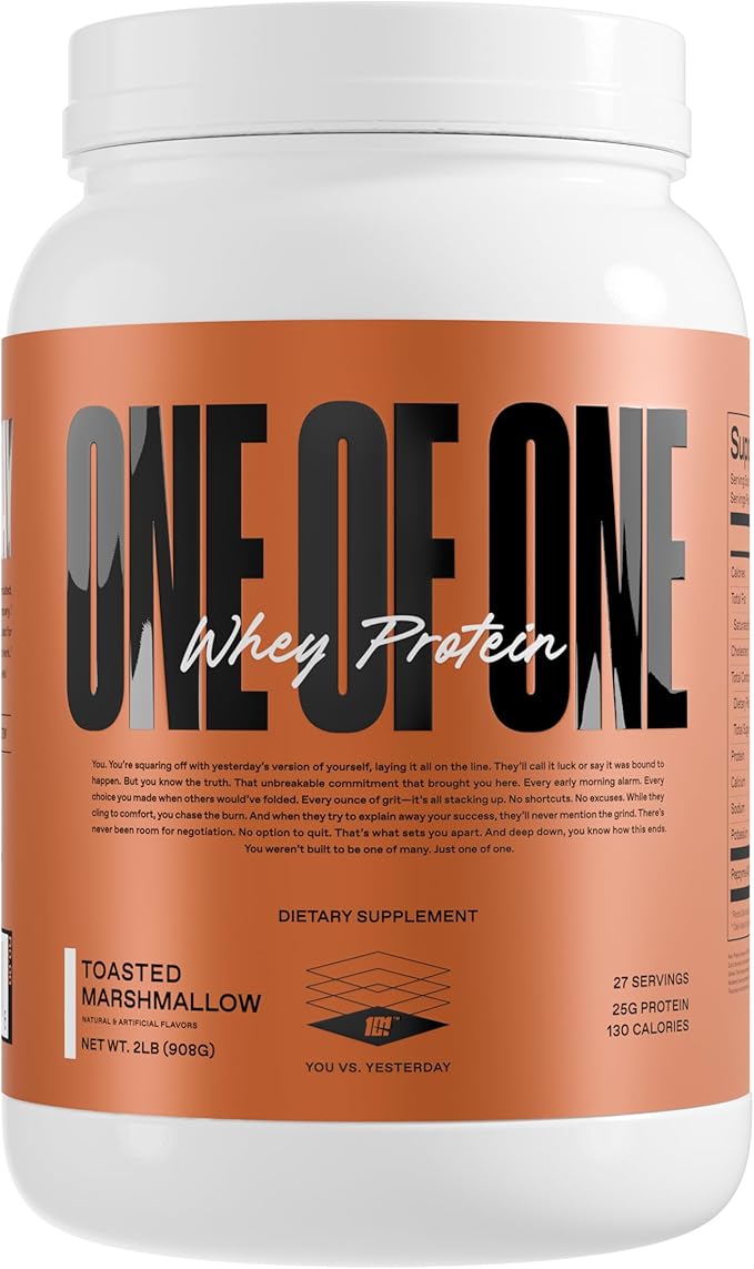 ONE OF ONE Whey Protein Powder – 25g Whey Protein Concentrate with Digestive Enzymes, Gluten Free, Low Carb, Post-Workout Recovery – Toasted Marshmallow Flavor, 2lb