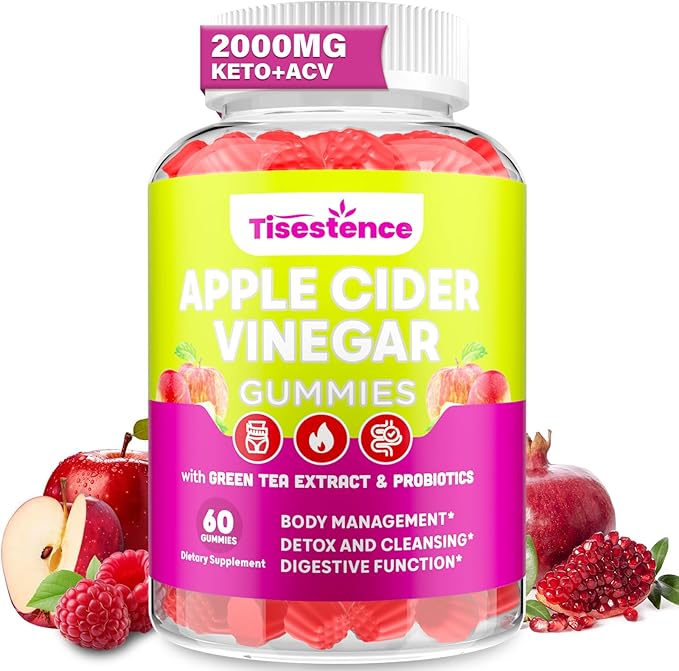 Apple Cider Vinegar Gummies, Keto ACV Gummies for Women and Men, Apple Cider Vinegar Supplement with Green Tea Extract, Probiotic for Detox Cleanse, Metabolism, Energy & Digestive Health, 60 Counts