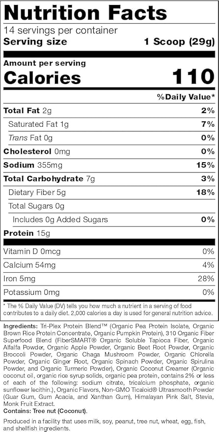 310 Nutrition Vegan Organic Plant Protein Powder and Meal Replacement Shake Gluten, Dairy and Soy Free - 0g of Sugar (14 Servings, ORGANIC VANILLA)