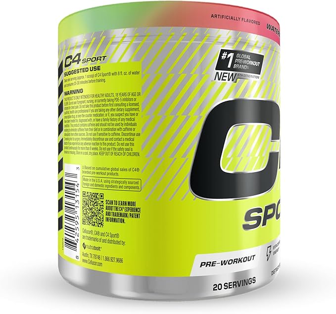 Cellucor C4 Sport Pre Workout Powder - NSF Certified for Sport - Elite Hydration - 200mg Caffeine + Creatine + Beta-Alanine - Electrolytes and Energy Supplement - Watermelon, 20 Servings