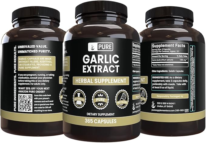 Pure Original Ingredients Garlic Extract (365 Capsules) No Magnesium Or Rice Fillers, Always Pure, Lab Verified