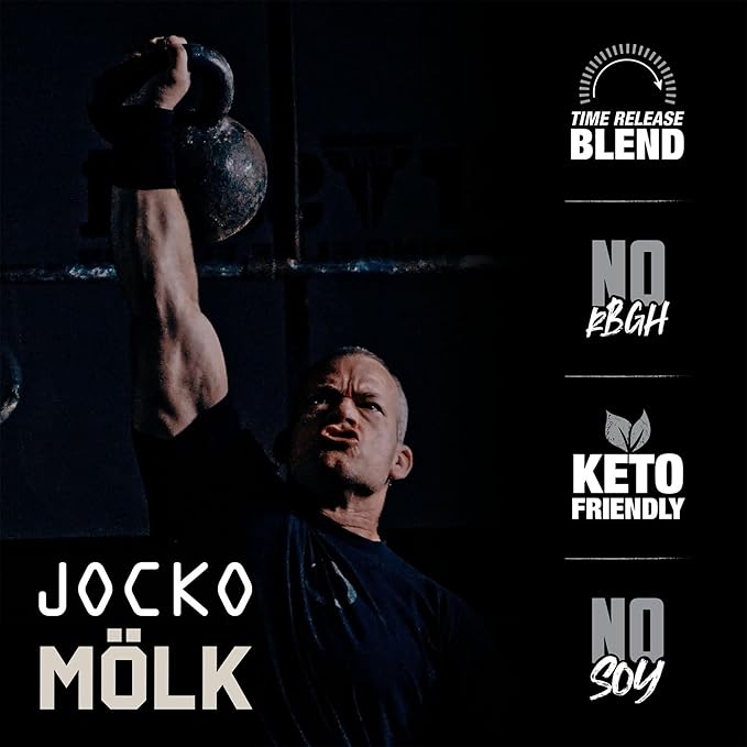 Jocko Fuel Mölk Whey Protein Powder - Keto, Probiotics, Grass Fed, Digestive Enzymes, Amino Acids, Low Sugar Monk Fruit Blend - Supports Muscle Recovery & Growth (2.5 LB, Cookies & Cream)