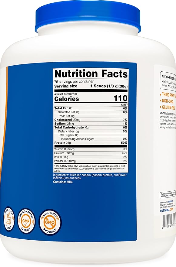 Nutricost Casein Protein Powder 5lb - Micellar Casein, Non-GMO, Gluten Free (Unflavored)