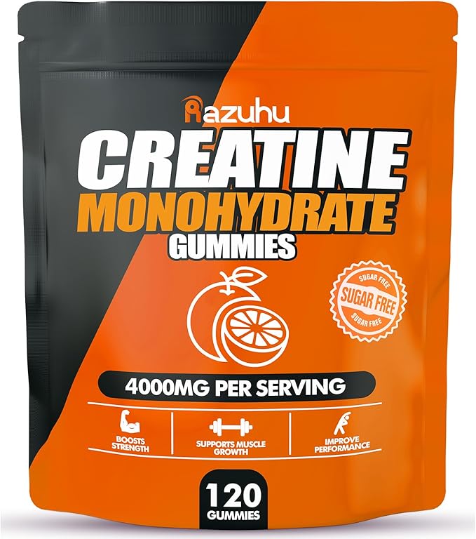 Creatine Monohydrate Gummies for Men & Women, 4g of Creatine Monohydrate per Serving for Maximum Power Strength, Performance, Sugar Free, Vegan, Pre-Workout Supplement(120 Count)-Orange