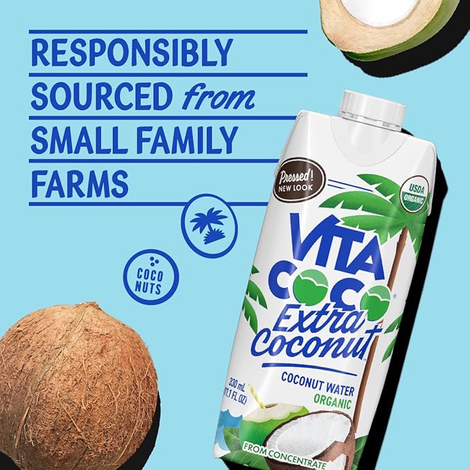 Vita Coco Organic Coconut Water, Extra Coconut | More "Coconutty" Flavor | Natural Electrolytes | Vital Nutrients | 11.1 Fl Oz (Pack of 12)