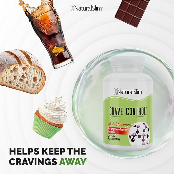 NaturalSlim Natural Appetite Suppressant - Craving Blocker Sugar & Refined Carbs Crave Control - Energy & Metabolism Booster with L Glutamine & Thiamine B1 Supplement - 180 Vegetable Capsules