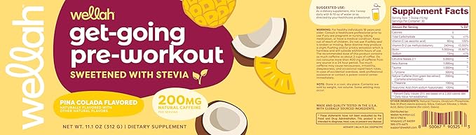 Wellah Get-Going Pre-Workout Drink Mix (Pina Colada Flavored, 30 Servings)