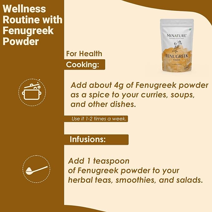 Mi Nature Fenugreek Powder - 100% Natural Trigonella Foenum Seeds - Pure Methi Powder for Cooking, Hair and Skin Care - 227g (8oz/0.5lb) Resealable Pouch