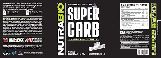NutraBio Super Carb - Complex Carbohydrate Supplement Powder - Cluster Dextrin and Electrolytes for Performance Enhancement & Muscle Recovery - Unflavored, 30 Servings