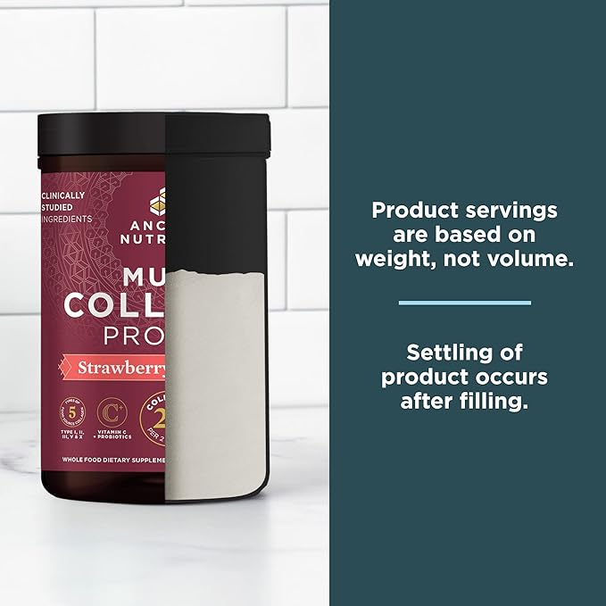 Ancient Nutrition Collagen Peptides Powder, Multi Collagen Protein, Women & Men, Vitamin C, Probiotics, Hydrolyzed Collagen, Supports Skin, Joints, Gut Health, Strawberry Lemonade, 45 Servings