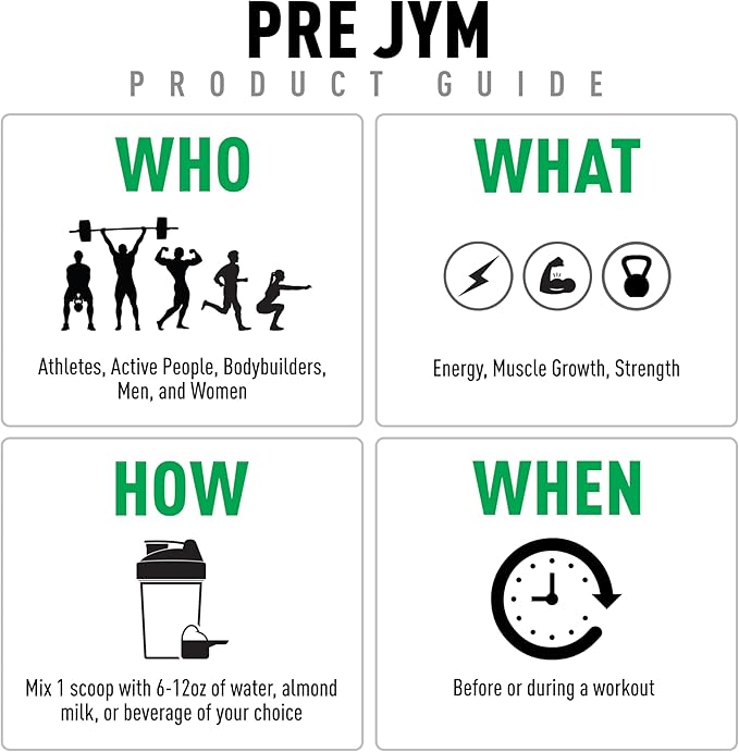 JYM Supplement Science Pre JYM Strawberry Kiwi Pre Workout Powder - BCAAs, Nootropics, Creatine HCI, Citrulline, Beta-Alanine, Betaine, Taurine, Huperzine 30 Servings