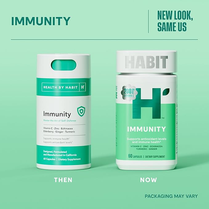 Habit Immunity Supplement 2 Pack (120 Capsules) - New Look, Echinacea, Elderberry, Turmeric, Zinc Blend to Support Immune Health and Antioxidant Levels, Vegan, Non-GMO