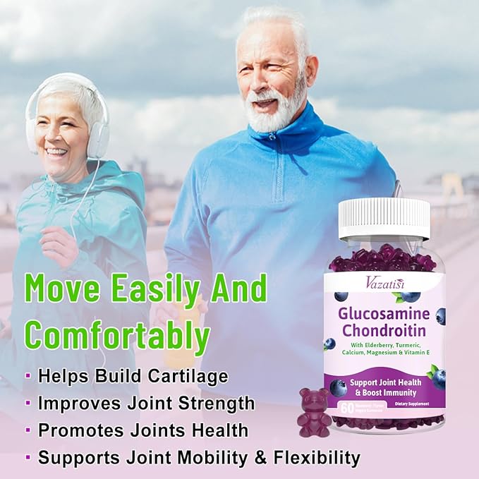 2 Pack Glucosamine Chondroitin Gummies - Glucosamine Chondroitin with MSM, Elderberry, Turmeric, Joint Support Supplement for Adults, Men & Women - Blueberry Flavor, 120 Cts