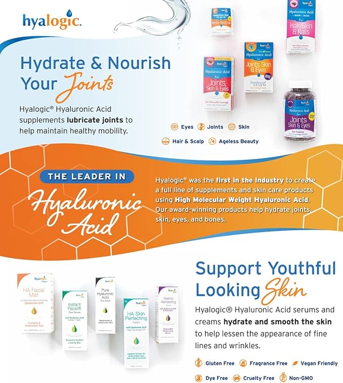 Hyalogic Synthovial Seven Hyaluronic Acid Liquid - HA Support - Vegan - 1 oz