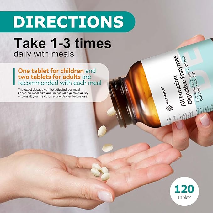 120 Tablets Digestive Enzymes-All Function,Acid Resistant,Vegan Suittable,Relieves Food Allergies,Promoting Digestive Health,Improves Gastrointestinal Environment,Non-GMO