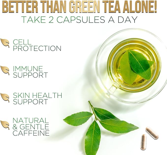 Green Tea Extract Pills - 98% Standardized EGCG 1300mg 3X Strength for Natural Energy - Supports Heart & Antioxidant Health Herbal & Immune Support Supplement Polyphenols & Catechins - 120 Capsules